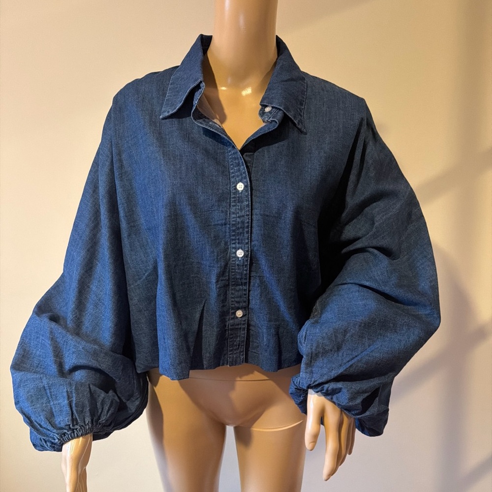 Elan Denim Blue Women's Cropped Top Size L Brand New